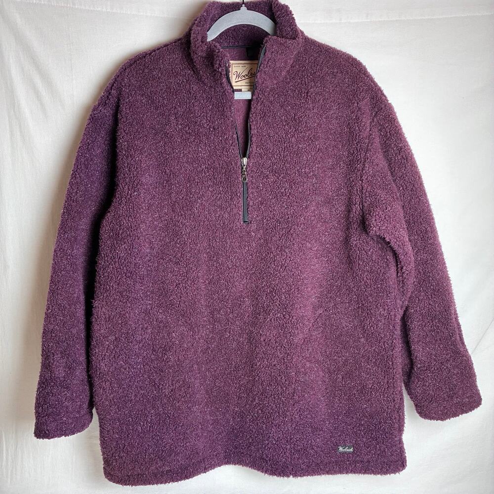 Vintage Woolrich USA Sherpa Fleece Quarter Zip Pullover Purple Mens M Womens L
